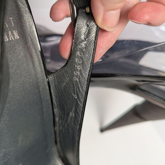 Stuart Weitzman Black Patent Leather Peep Toe Platform Heels Womens 9 - Picture 8 of 8